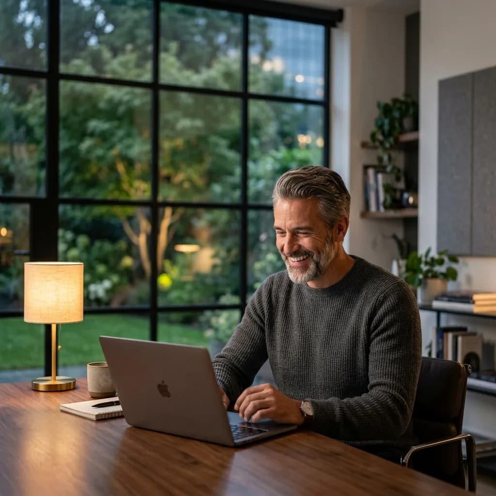 Smiling professional with laptop