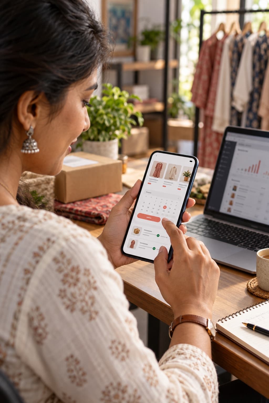 Business owner managing products, bookings, and orders through a mobile app